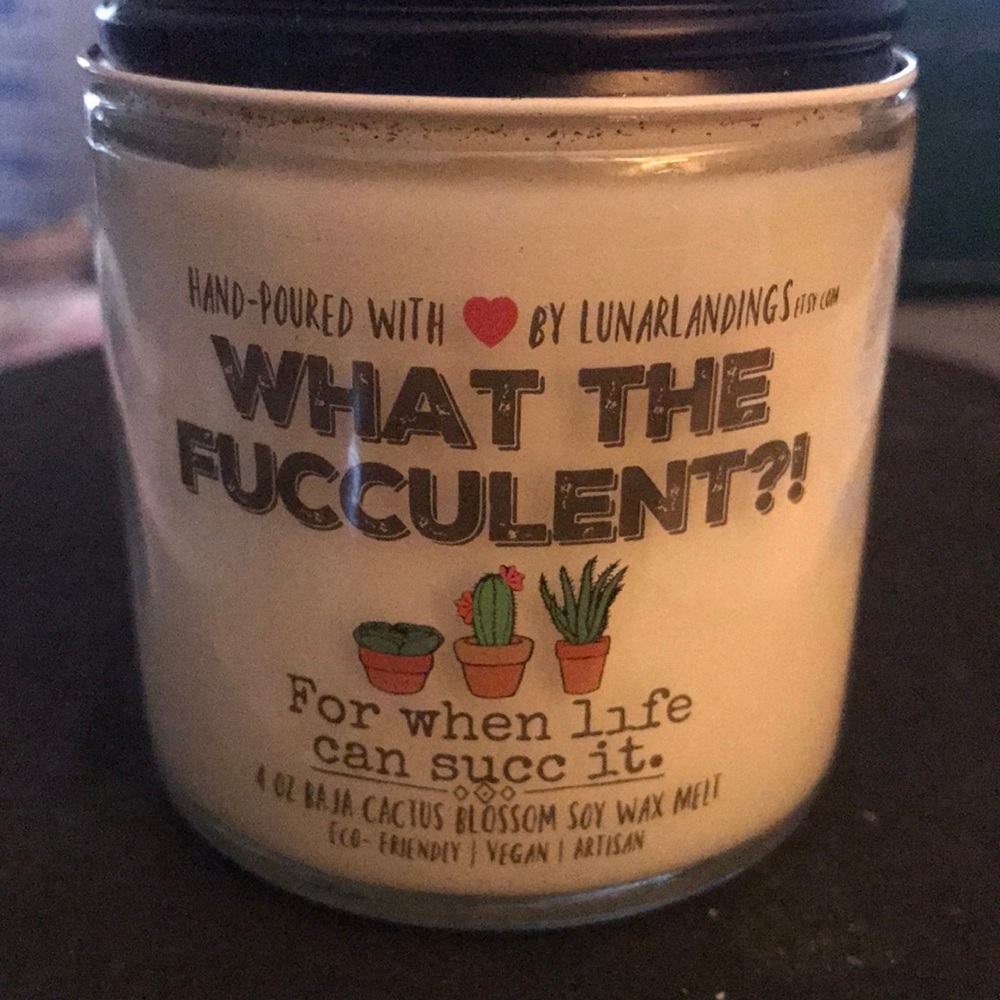 "What The Fucculent?!" Cactus Scented Soy Candle - White